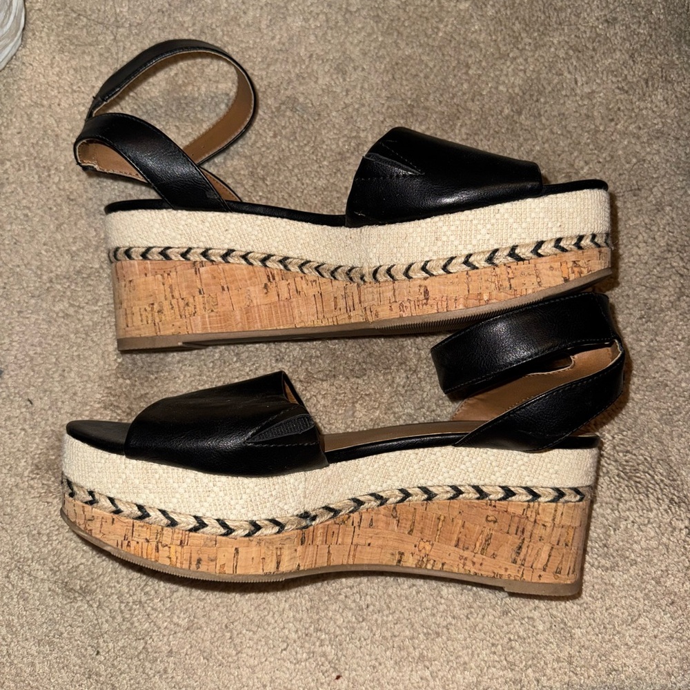 Black Leather Platform Sandals